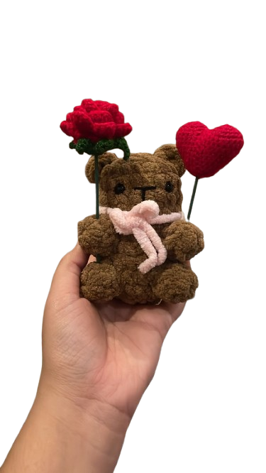 Theo the Comfort Bear | Handmade Crochet Teddy with Flower | Warm & Thoughtful Gift for Love and Support
