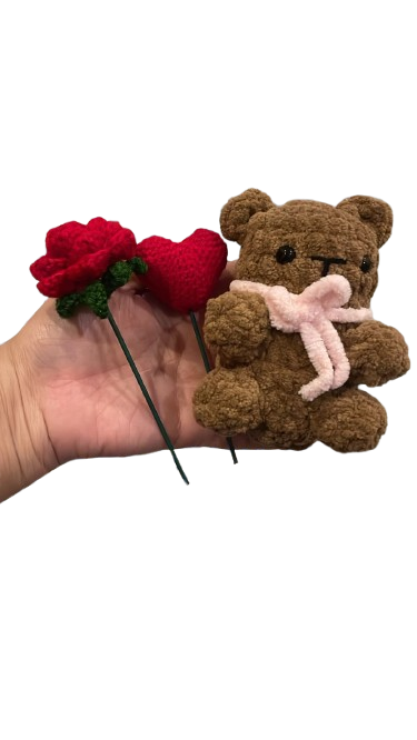 Theo the Comfort Bear | Handmade Crochet Teddy with Flower | Warm & Thoughtful Gift for Love and Support