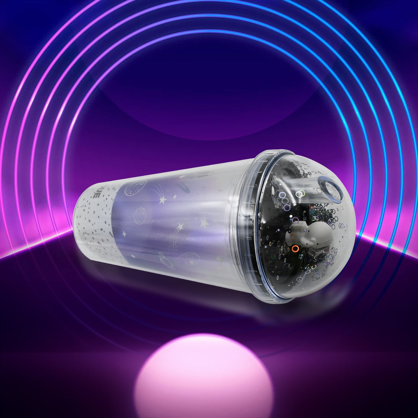 6883b  Led Glow Light Design Printed Insulated Double Wall Plastic Tumbler Cups With Straws 13oz Theming Astronaut In Space Travel Tumbler Freezer Mug Drinking Cups For Boys And Girls Schooltuitiongym Picnic (Pack Of 1)