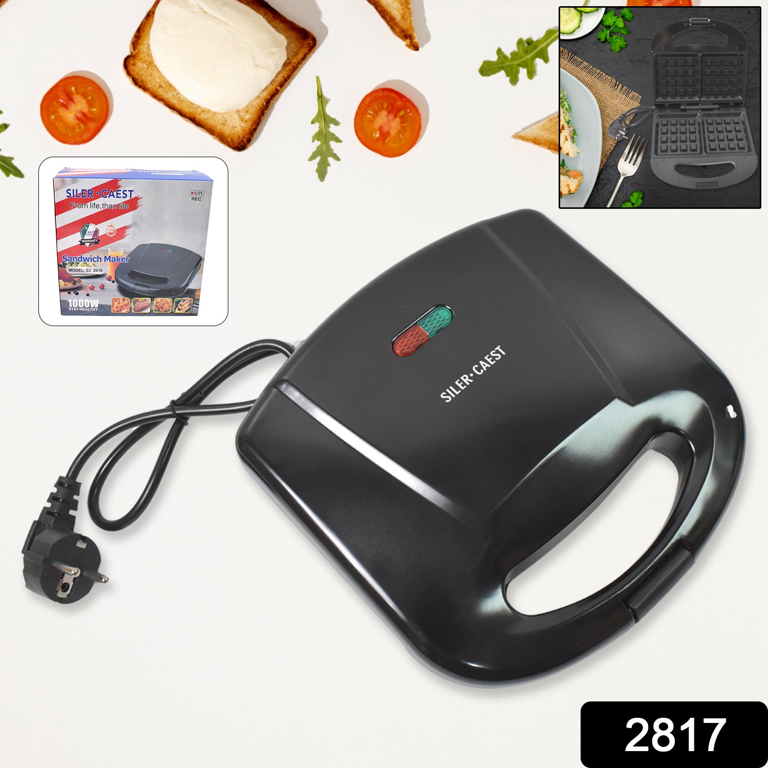 2817 Waffle Maker Makes 2 Square Shape Waffles Non-stick Plates Easy To Use With Indicator Lights