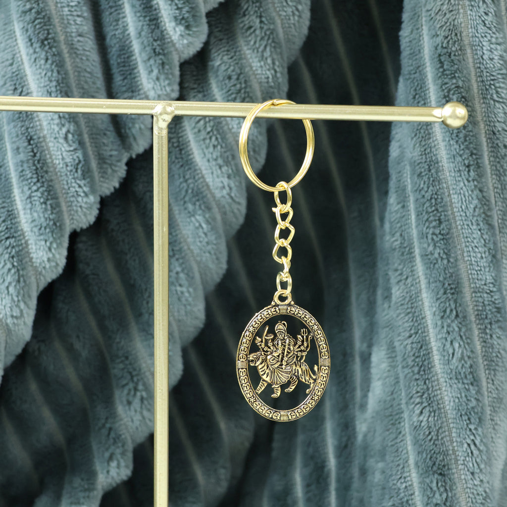 Maa Durga Oval Frame Golden Keychain (1 Pc)