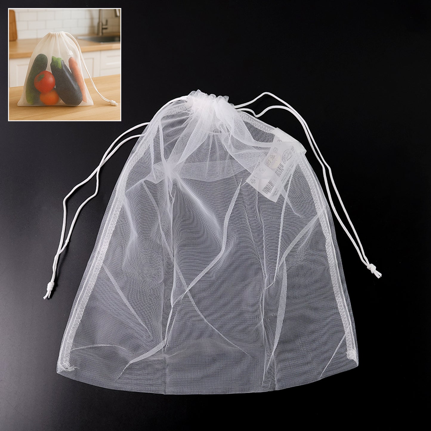 Reusable Transparent Drawstring Mesh Storage Bag (1 Pc)
