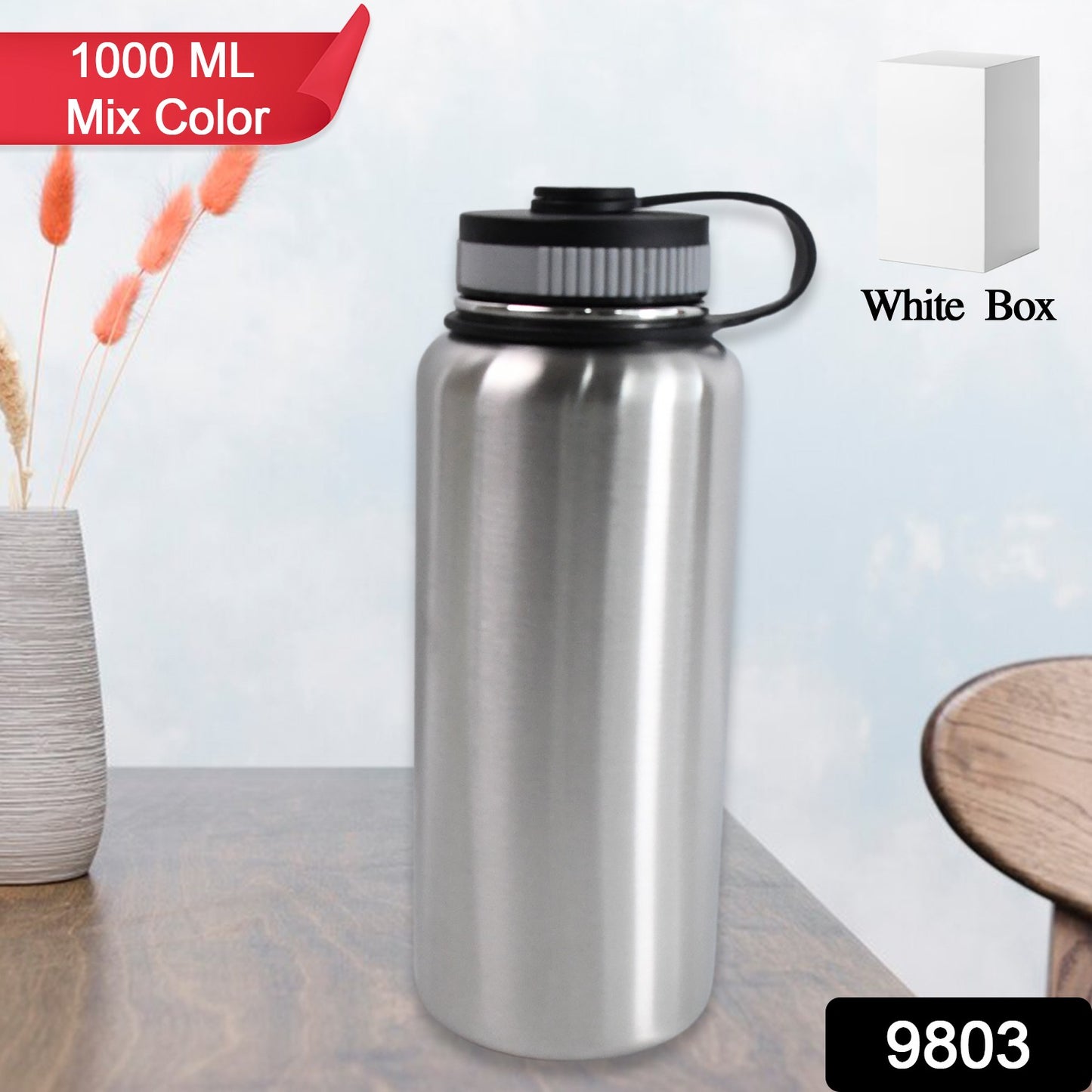 Stainless Steel Double Wall Vacuum-insulated Drink Water Bottle (1000 Ml  Mix Color)