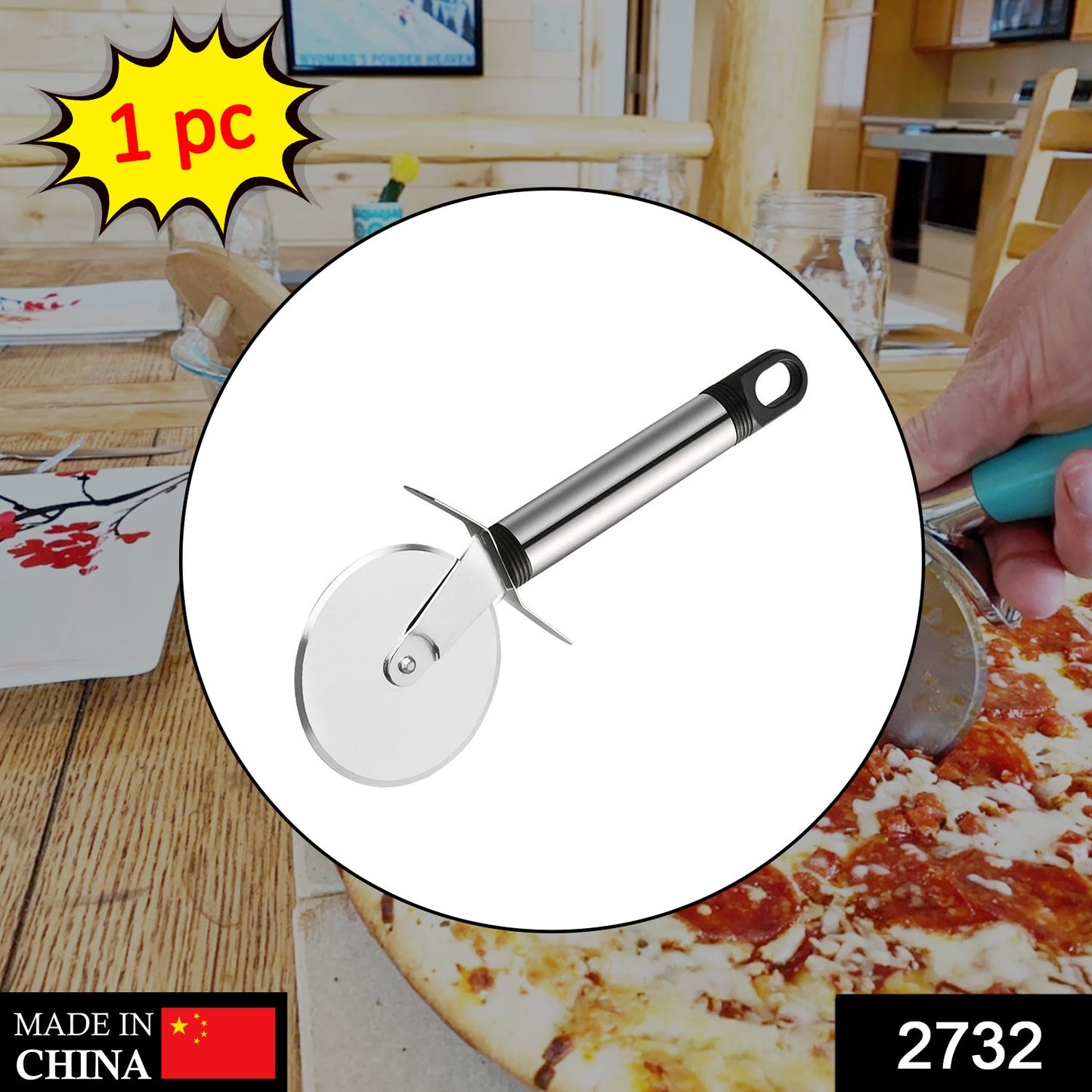 2732 Stainless Steel Pizza Cutter Pastry Cake Slicer Sharp Wheel Type