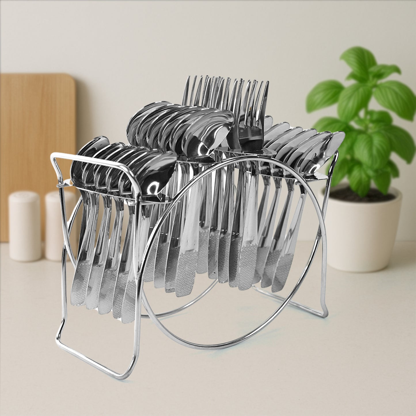 Stainless Steel Cutlery Set With Elegant Storage Stand (24 Pc)
