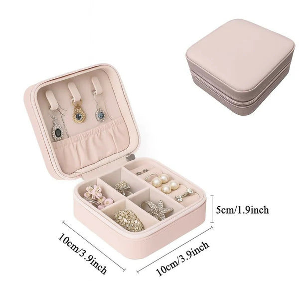 Premium Velvet Travel Jewelry Organizer Box – Compact Portable Storage Case with Multiple Compartments (Blush Pink)