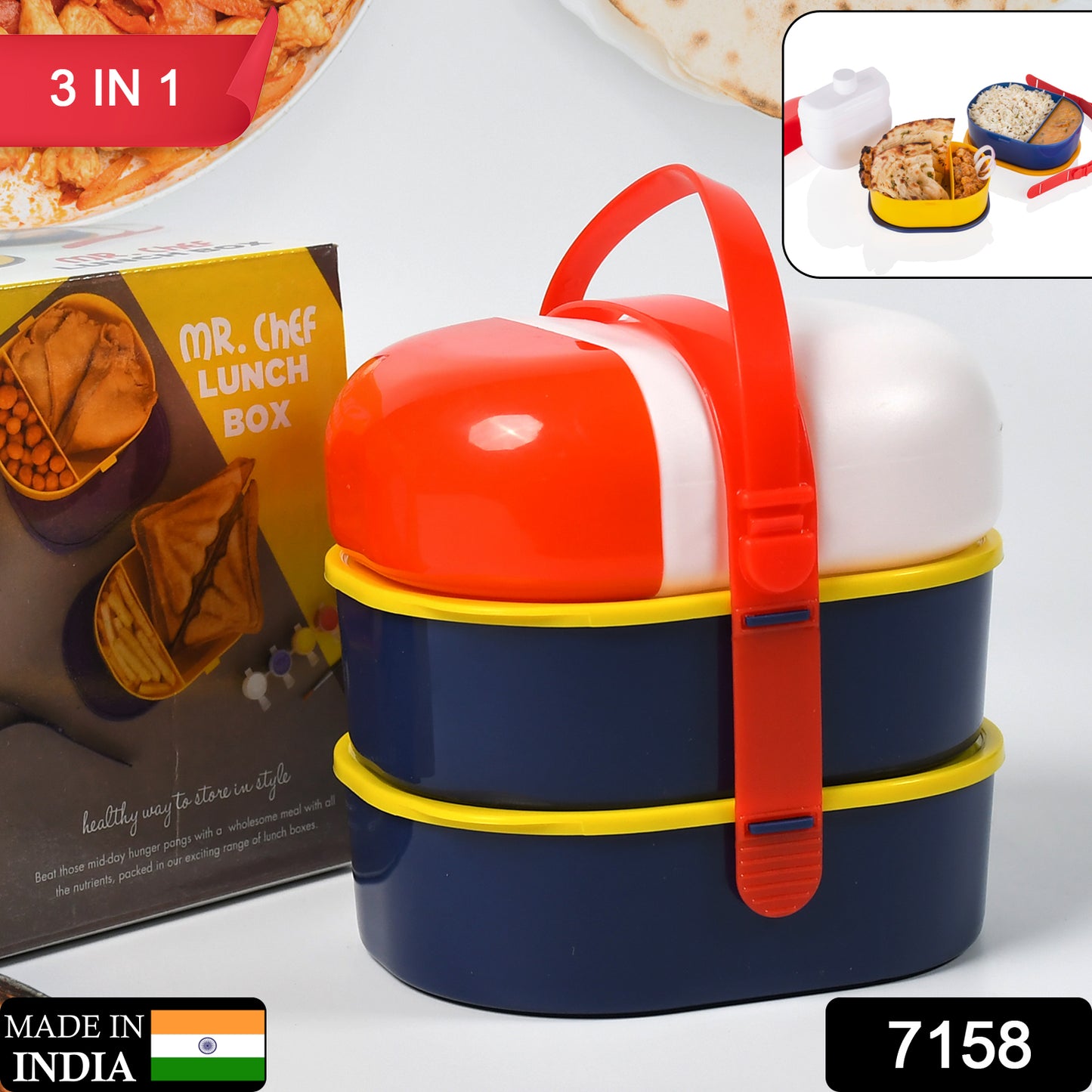 7158 Mr. Chef Smart Lunch Box Capsule Shape Strap-on Lunch Box With Water Bottle And Handle