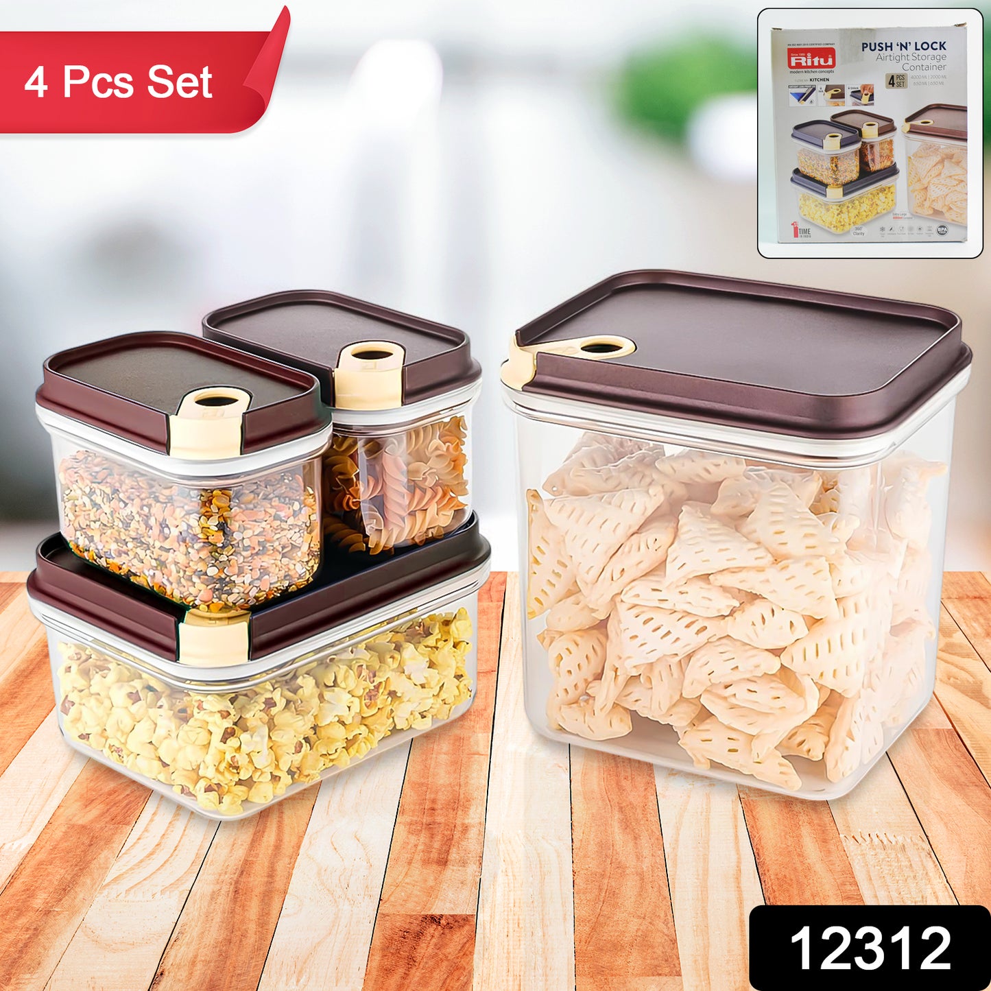 Ritu Push N Lock Airtight Food Storage Container Set (4 Pc)